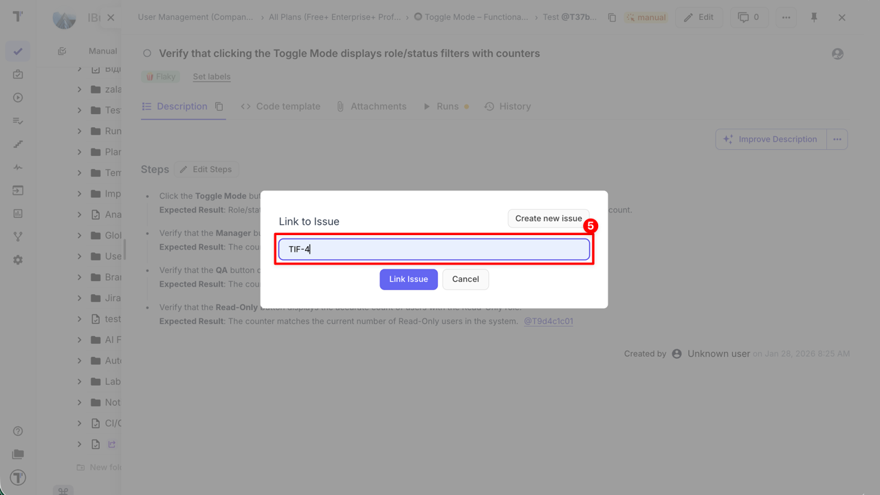 Link to Issue modal